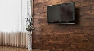 дизайн стены с ТВ - деревянные 3D панели