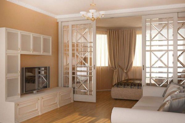 классическая перегородка между спальней и гостиной