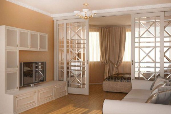 классическая перегородка между спальней и гостиной